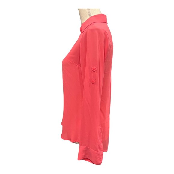 Express Portofino Top Women S Fuschia Chiffon Button Down Roll Tab Sleeve Office - Picture 2 of 9